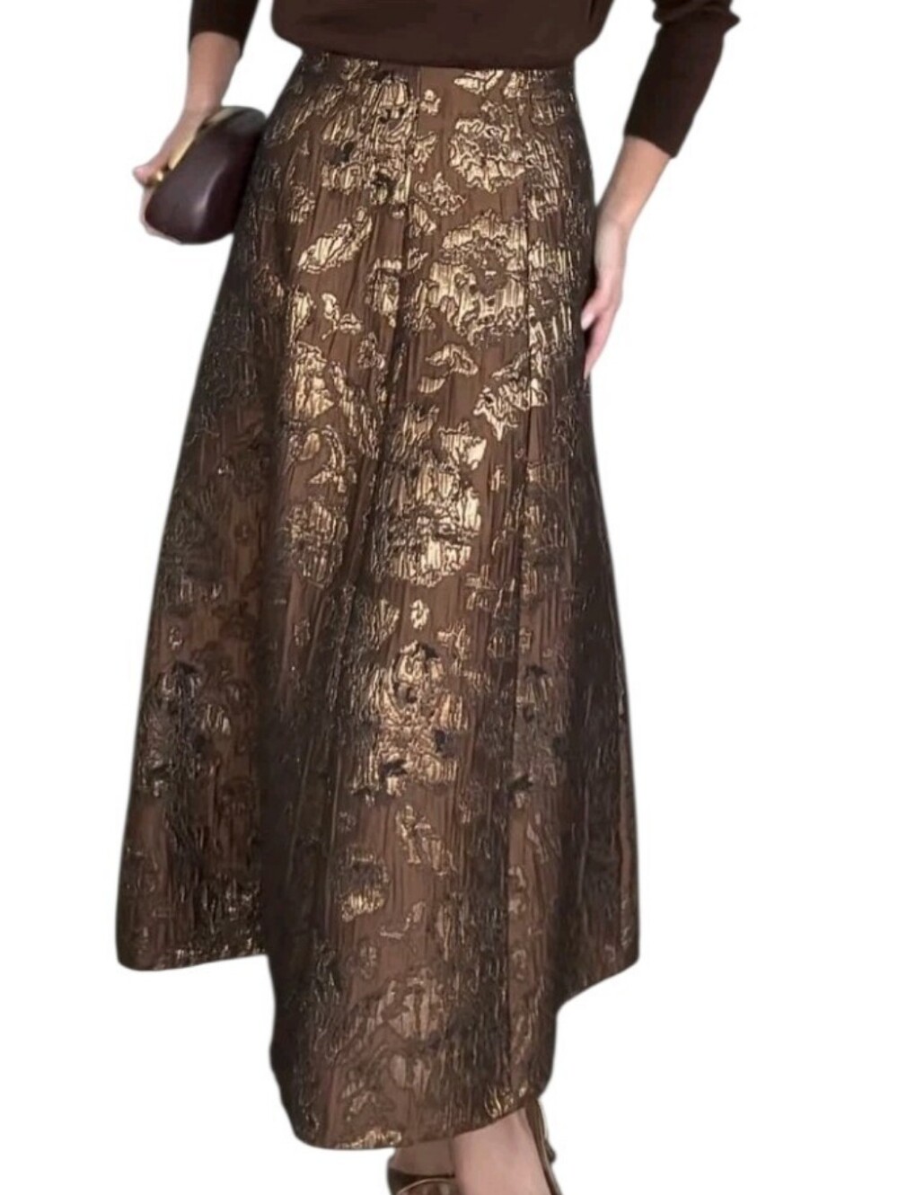 ZARA Highly Sought-after Shiny Metallic Jacquard Cape Skirt - Picture 2 of 12